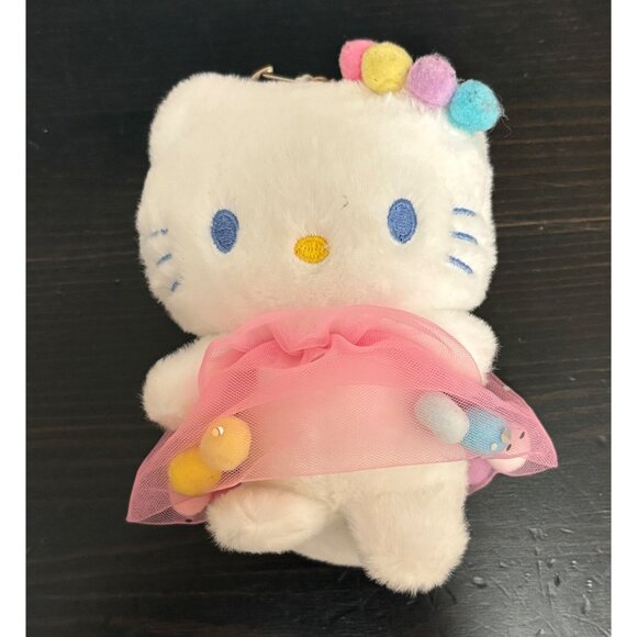 Hello Kitty Plush Keychain With Pink Tulle Dress & Pom-Pom Accents 5.5 Inches - Picture 3 of 5